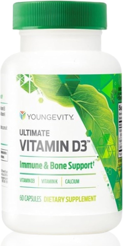 Youngevity Ultimate Vitamin D3 5000 UI con K2 – High-Potency Vitamin D3, Vitamina K2, y suplemento calcium para soporte inmunitario, densidad ósea y salud cardíaca – 60 cápsulas