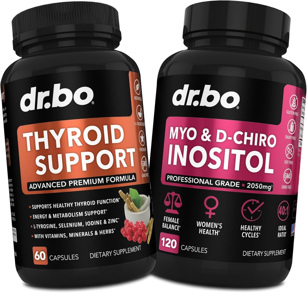 Thyroid Support & Myo-Inositol & D-Chiro Inositol Supplement Capsules - Natural Support for Metabolism, Mood & Energy - 40:1 Ratio Hormone Balance for Women, Menstrual Cycle, Female Health