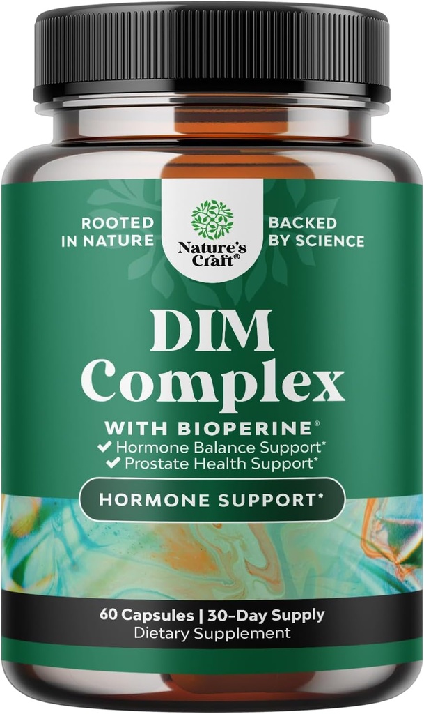 Suplemento DIM puro para hombres con bioperina - Bloqueador de estrógeno DIM para hombres para equilibrio hormonal &amp; salud de próstata - Complejo de testosterona Diindolylmetano con flores de Broccoli - 60 cápsulas
