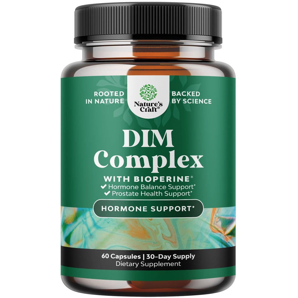 Suplemento DIM puro para hombres con bioperina - Bloqueador de estrógeno DIM para hombres para equilibrio hormonal &amp; salud de próstata - Complejo de testosterona Diindolylmetano con flores de Broccoli - 60 cápsulas