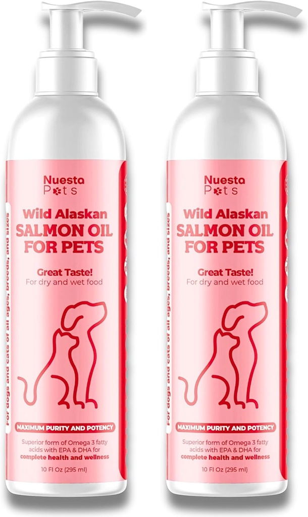Mascotas 2-Pack Wild Alaskan Salmon Oil Blend for Dogs & Cats TEN Omega-3 Boost " Shed Defense ANTE Enhances Coat " Skin, Allergy " Dandruff Relief ¦ Coat Support and Treatment - 20 Fl Oz Total