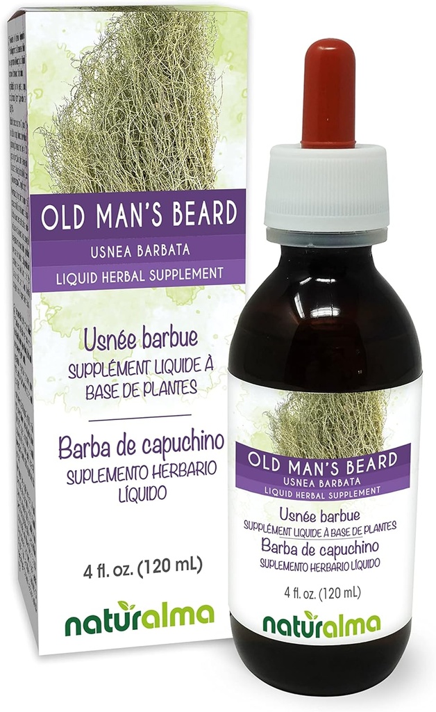 Naturalma Old Man's Beard (Usnea barbata) Thallus (Lichen) Alcohol-Free Tintura - 4 fl oz Liquid Extract in Drops - Herbal Supplement - Vegan