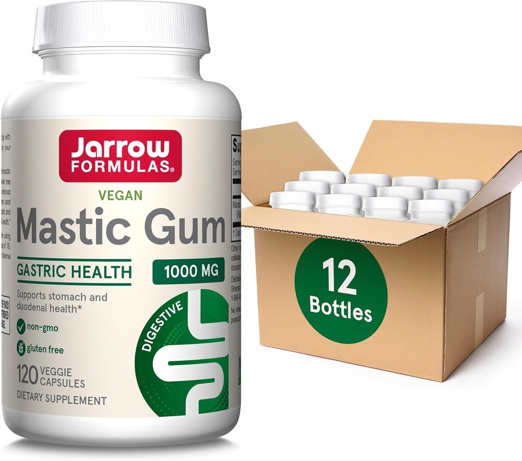 Jarrow Formulas Mastic Gum 1000 mg, Suplemento dietético para el soporte gastrointestinal de salud, 120 cápsulas vegetales, 60 días de suministro, paquete de 12