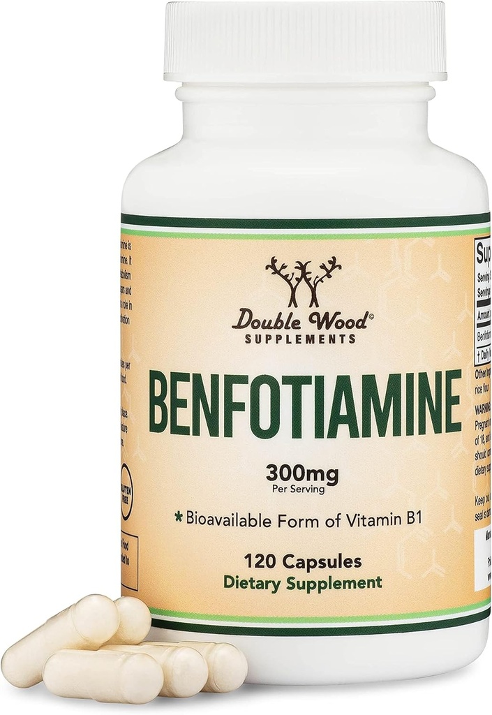 Benfotiamine 300mg Servings (Tercera Parte Tested, 120 Capsules, 150mg Por Cap) Non-GMO, para Boost Thiamine B1 Levels (Más Absorbable que Thiamine, Fat Soluble) por Madera Doble