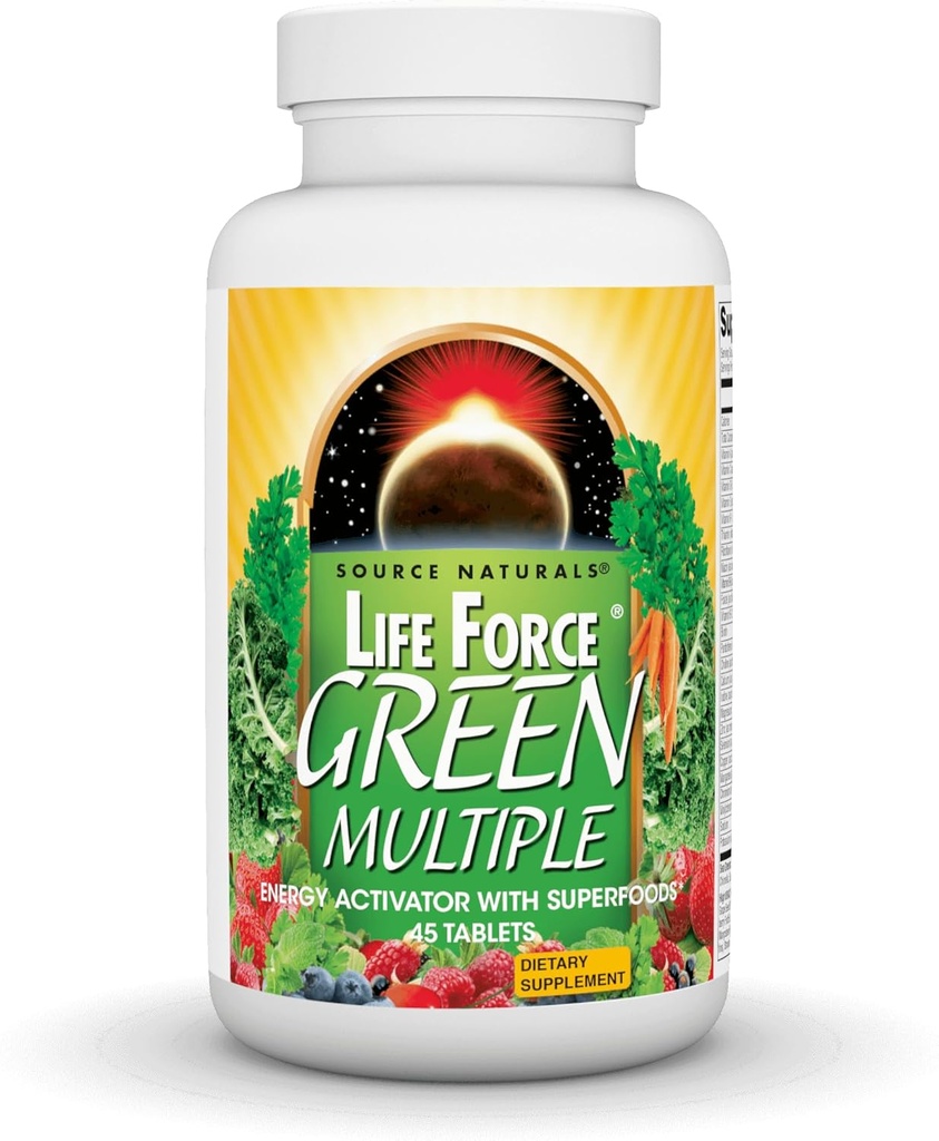 Fuente Naturals Life Force Green Multiple, Energy Activator with Superfoods*, Helps Bring Balance to All 12 Deep Meatabolic Systems in The Body* - 45 Tablets