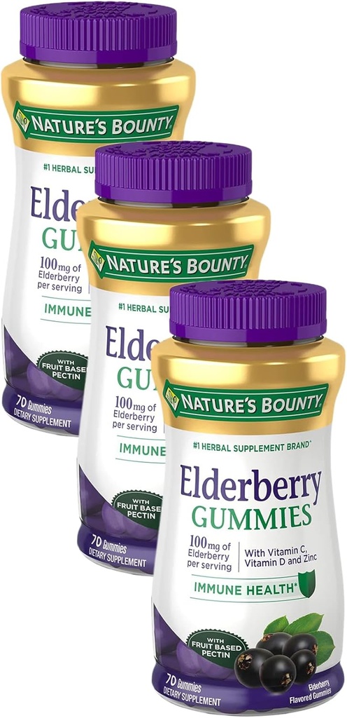 Gaviotas de la naturaleza, suplemento dietético, ayuda a la salud inmune, contiene vitamina A, C, D, E y zinc, 100 mg, 70 Gummies (Pack of 3)