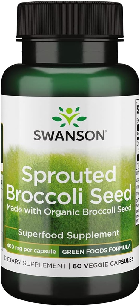Swanson Hecho con Semilla de Broccoli orgánica 400 Milligrams 60 Veg Capsules