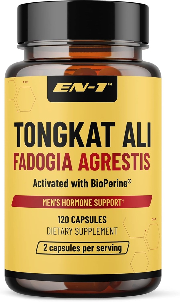 EN-1 Tongkat Ali para Hombres (Longjack) Fadogia Agrestis y Tongkat Ali Suplemento 1205mg por Serving with BioPerine, Tongat-ali for Men - 120 Capsules Tonkat-Ali Long Jack