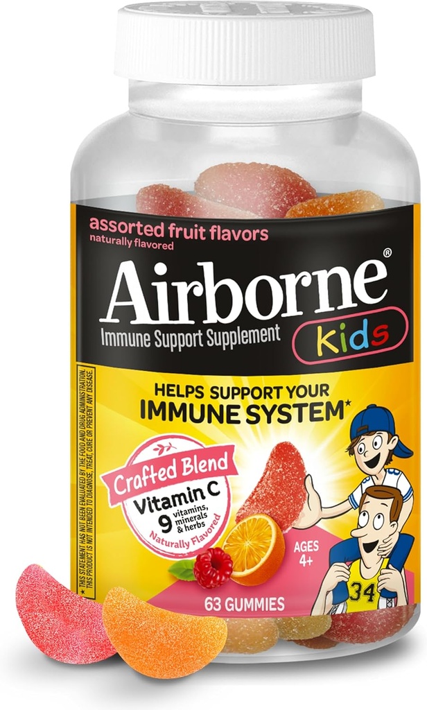 Vitamina C 500mg (por servicio) - Gaviotas de frutas saboreados (63 Cuenta en botella), Suplemento de apoyo sin gluten con vitaminas C E, selenio