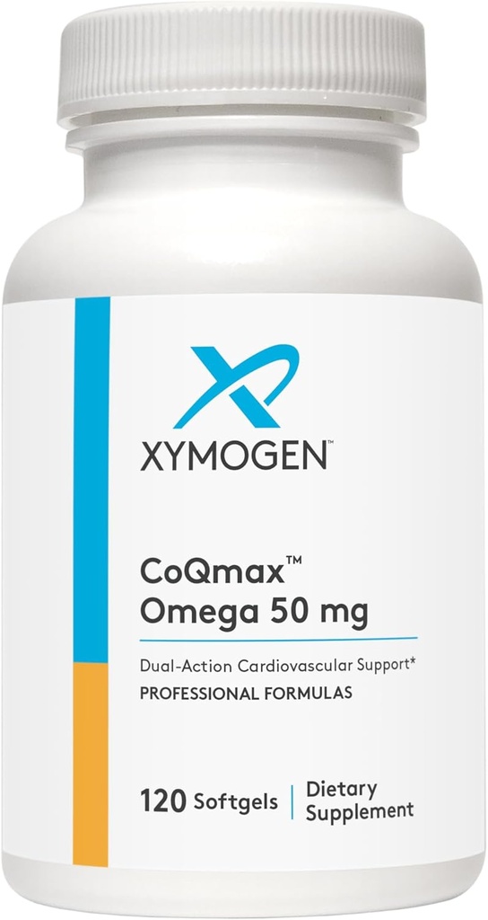 XYMOGEN CoQmax Omega 50 mg - CoQ10 + Fish Oil Omega 3 Suplemento - Dual-Action Heart Health Support - Coenzyme q10 + Specialized Fish Oil for 3X Greater Absorption of EPA DHA (120 Softgels)