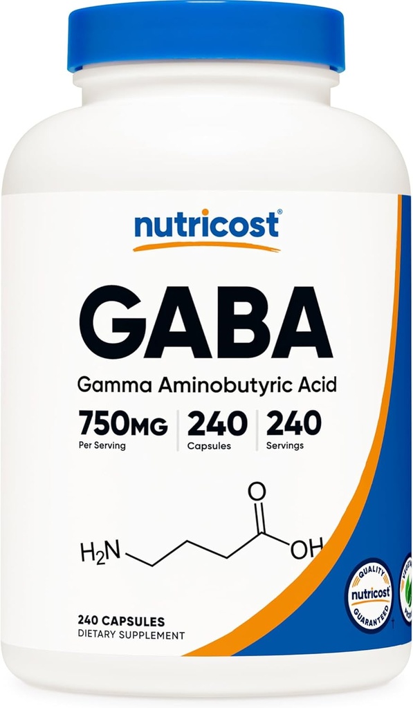 Nutricost GABA (Gamma Aminobutyric Acid) 750mg, 240 capsules, 240 Servings - Non-GMO, Gluten Free
