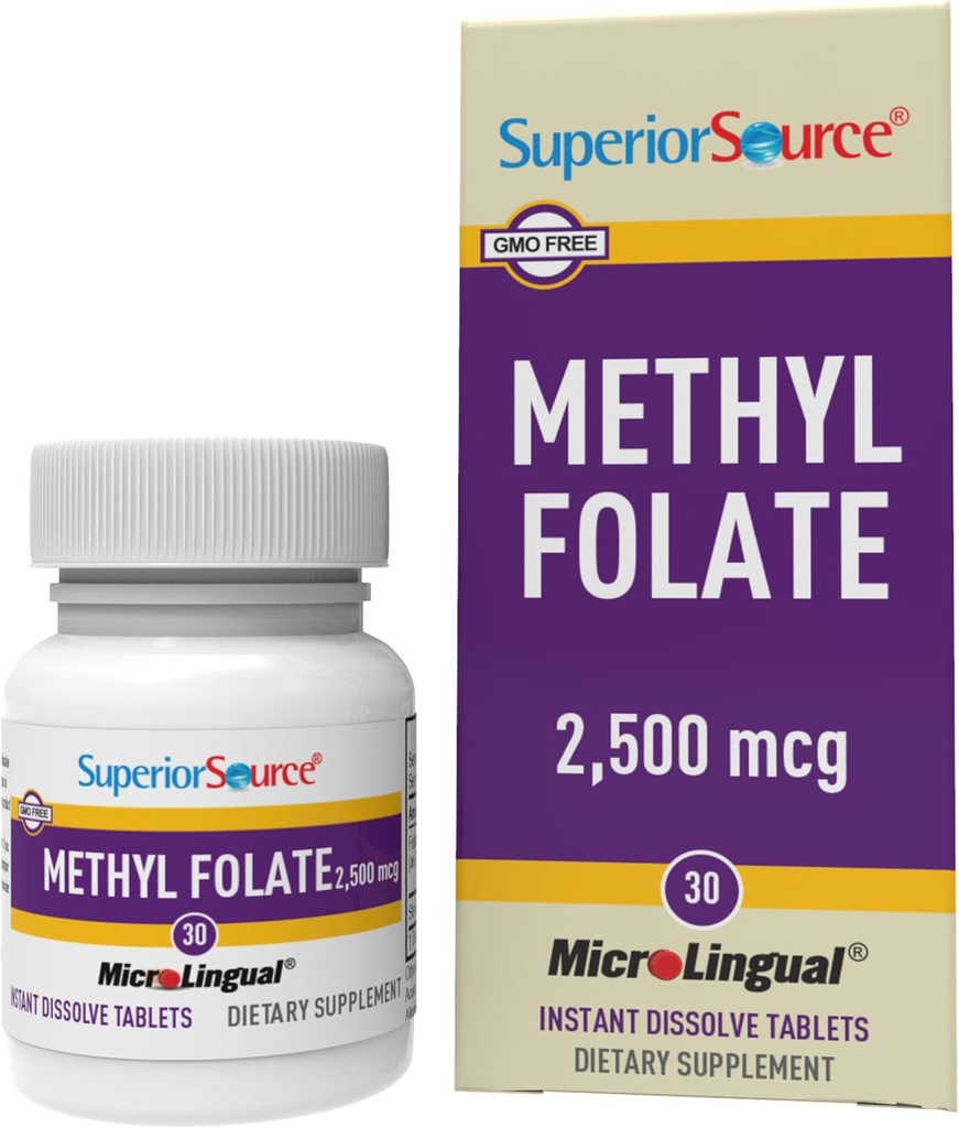 Folato de Metil de Fuente Superior 2,500 mcg - Suplemento Folato para Hombres de Mujeres - Suplemento de Folato Metilado Apoyos Sistema Nervioso Saludable " Células de Sangre Roja - 30 Tabletas de Disolución Sublingual
