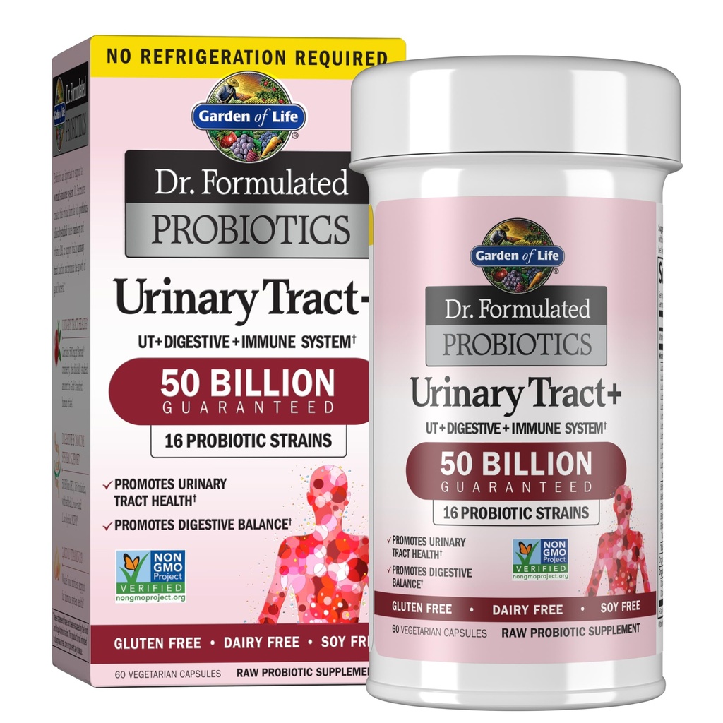 Garden of Life Dr. Formulated Probiotics Urinary Tract+ - 50 Billion CFU - Supports Digestive, Immune & Urinary Tract Health - Shelf Stable - 60 Vegetarian Capsules