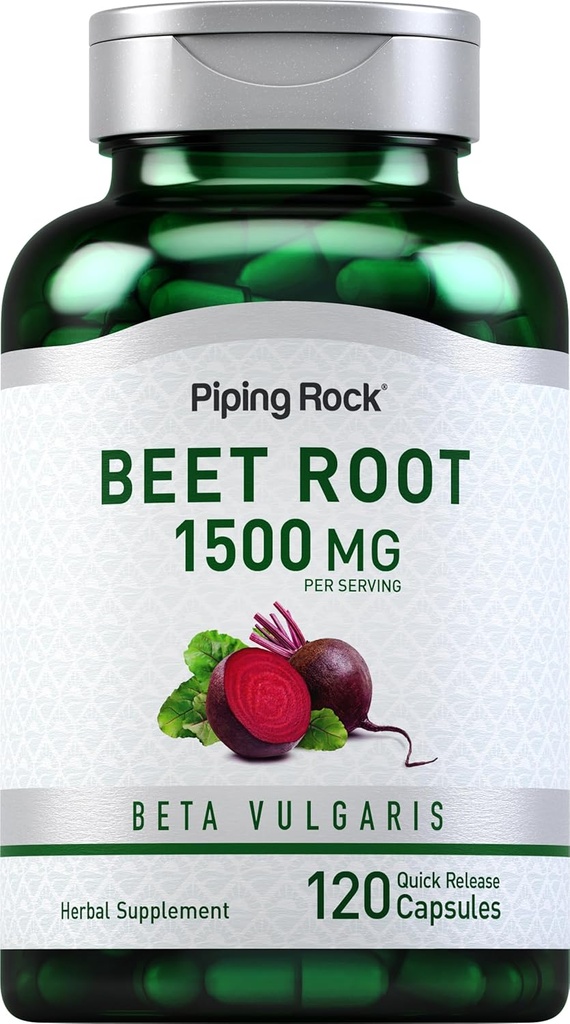 Piping Rock Beet Root Capsules  1500 mg  120 Pills ← Herbal Extract Supplement for Hombre and Women ← Beta Vulgaris ← Non-GMO, Gluten Free