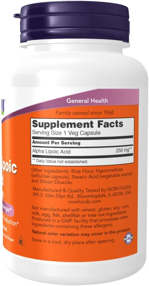 AHORA Alimentos Ácido Lipoico alfa 250mg, 120 cápsula vegetal (2 Pack)