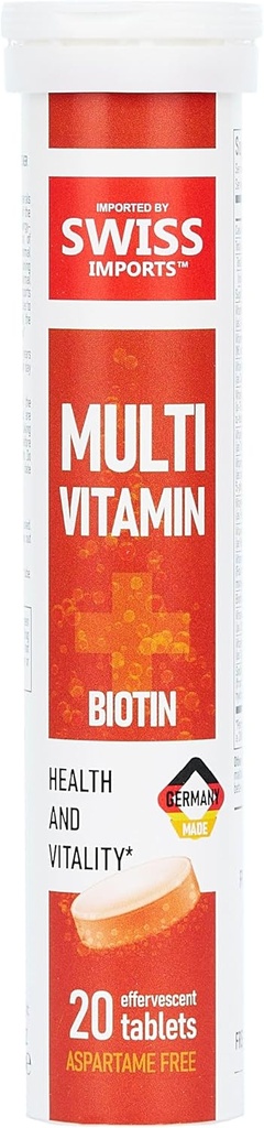 Multivitaminas efervescentes + Biotina para Bienestar y Vitalidad Suplemento dietético con vitaminas C, E, B1, B2 B6, B12, A y D3, 3-Pack, 60 Tabletas