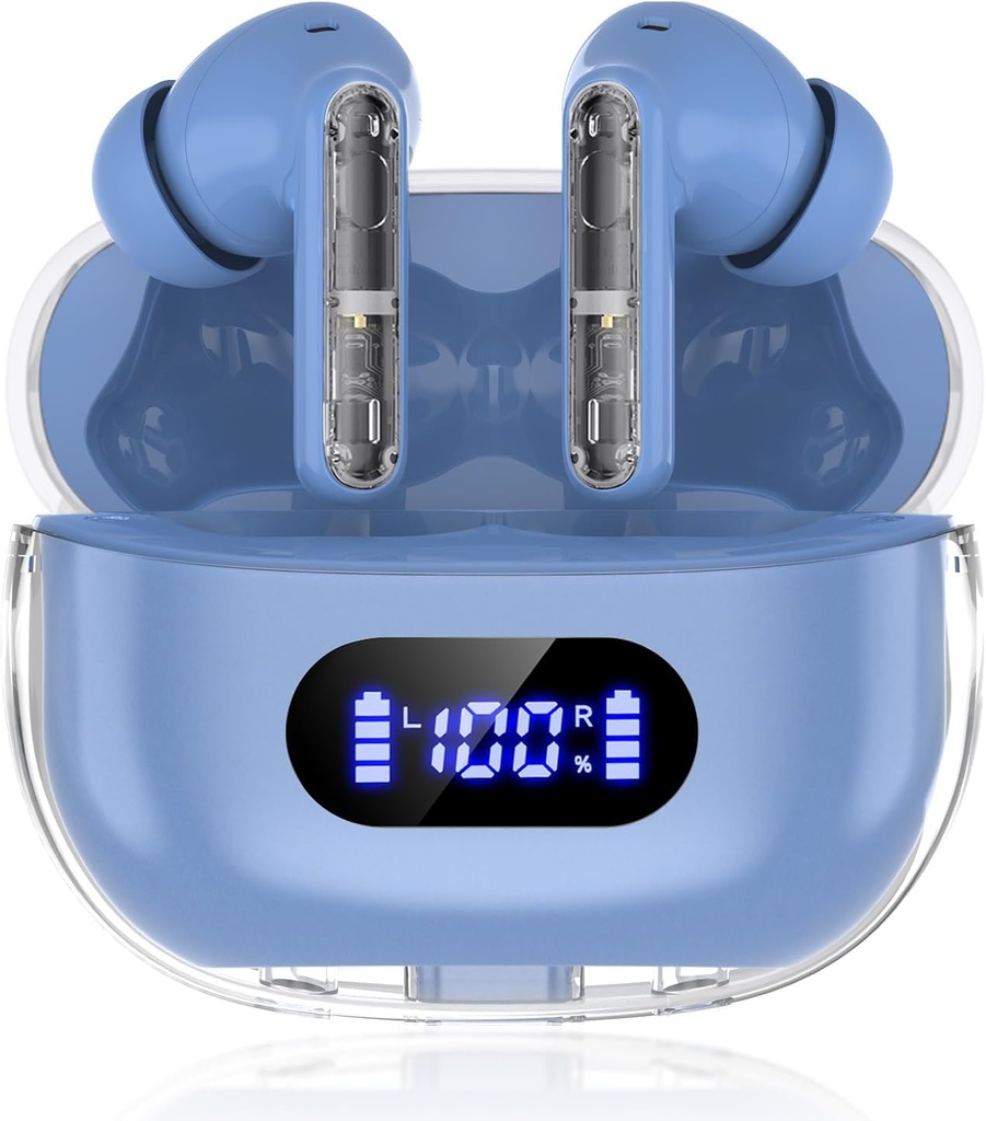 Blue Wireless Earbuds P1 PRO, Auriculares Bluetooth inalámbricos con Clear Call Mics Ear Buds, Comfortable Fit, IPX7 Waterproof Long Battery Life, 30H Playtime for Sports Workout
