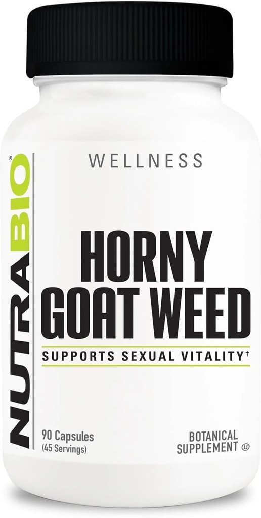 NutraBio Horny Goat Weed Extract Supplement, 500mg - for Both Men and Women, Helps Support Energy and Vitality, 90 Vegetable Capsules