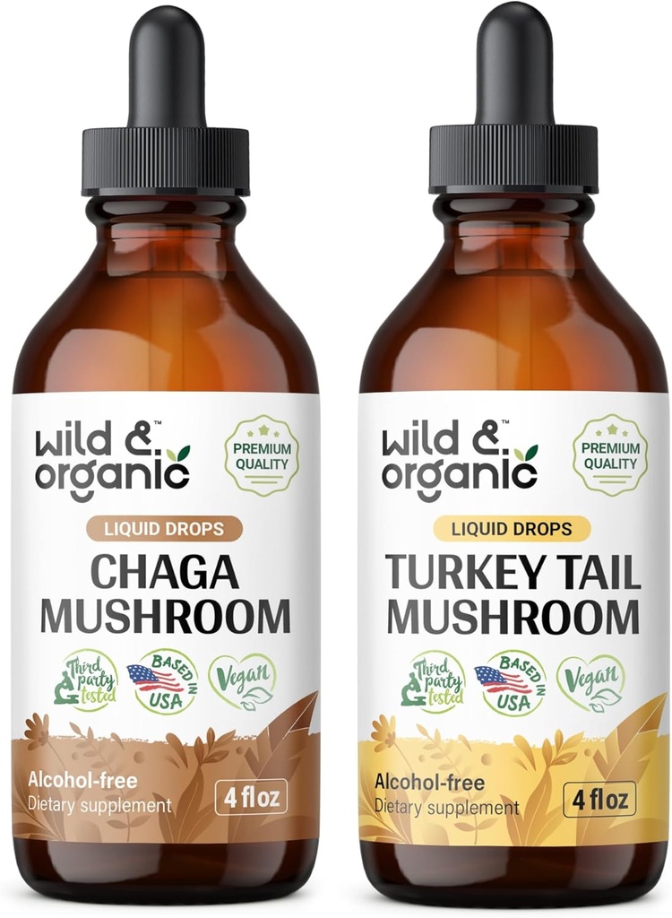 Wild & Organic Chaga Mushroom Tincture 4 fl oz & Turkey Tail Mushroom Tincture 4 fl oz
