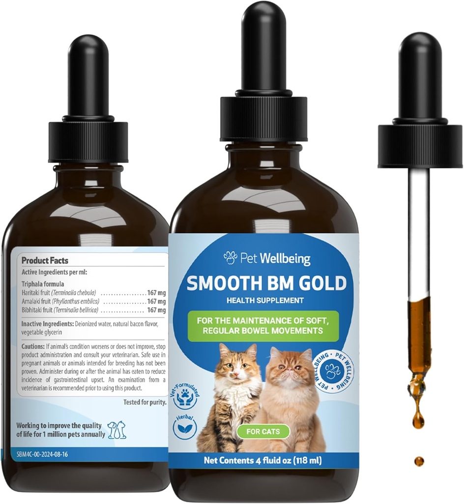 Pet Wellbeing Smooth BM Gold for Dog & Cats - Constipation Relief & Stool Softener, Supports Healthy Bowel Movements - Natural Herbal Supplement 4 oz (118 ml)