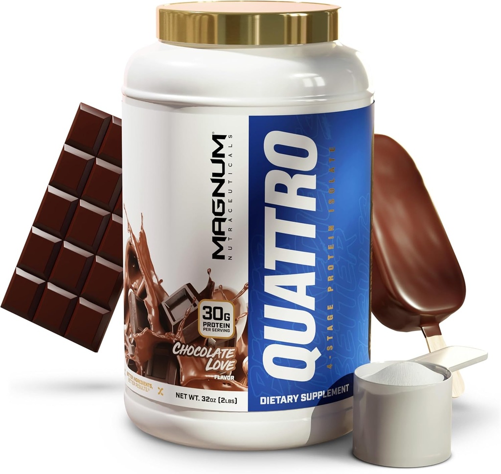 Magnum Nutraceuticals Quattro Whey Protein Powder, Chocolate Love 2lb – Premium Protein Isolate Blend for Muscle Growth &amp; Recovery