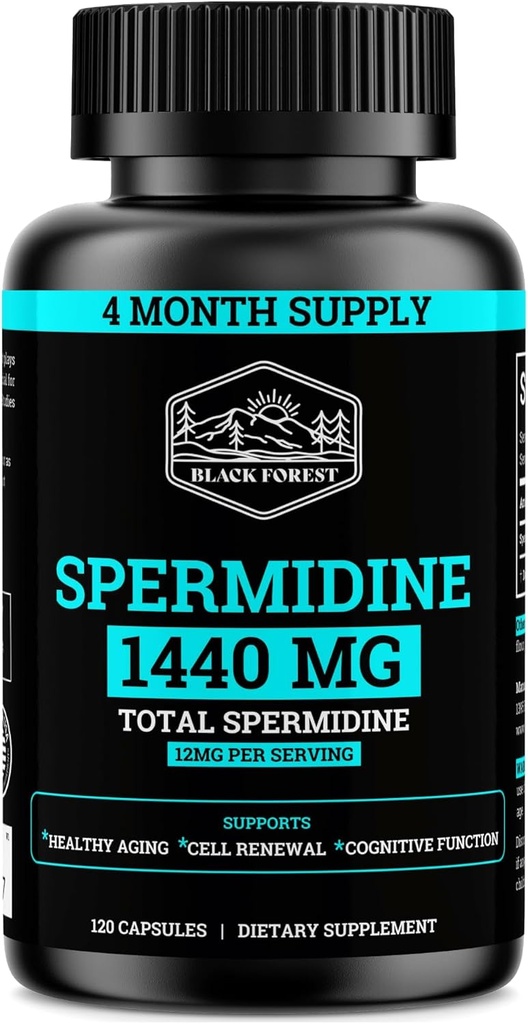 Suplemento de espermidina (1440 mg de 99% Suplementos de espermidina puros para hombres y mujeres) Suministro de 4 meses (100X Más Potent Than Wheat Germ Extract) 12MGS Por Serving For Cellular Health, Anti-Aging & Energy