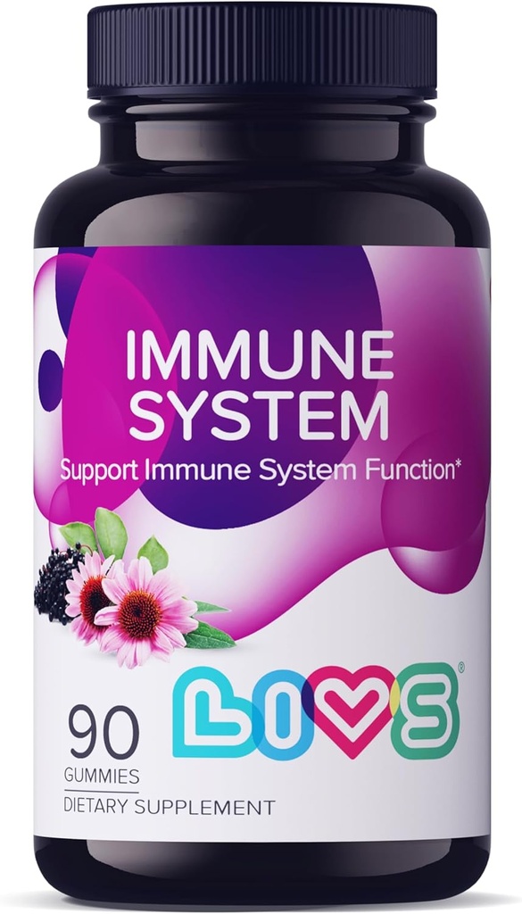 LIVS Immune System Elderberry Gummies for Adults &amp; Kids TEN Advanced Immune Support Supplement with Vitamin C, Echinacea, " Propolis ANTE Vegan " Gluten Free Gummy Vitamins Ø 200mg Elderberry/Dose -90 Ct