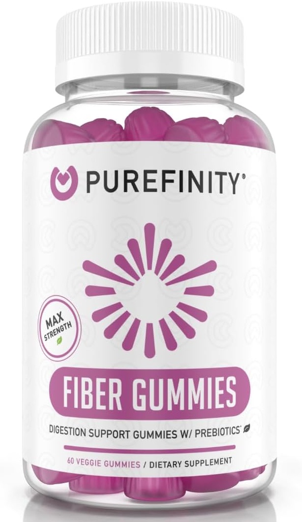 PUREFINITY Fiber Gummies for Adults with Inulin FOS from Chicory Root, Sugar Free Prebiotic Supplement for Daily Digestion &amp; Constipation Support – Non-GMO, Vegan, 60 Count