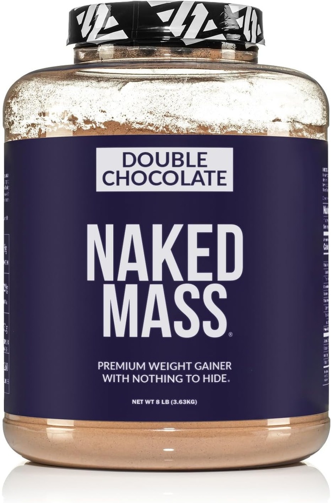 NAKED Double Chocolate Mass - 1.260 Calories, 50G Protein, Nada Artificial. All Natural Weight Gainer Protein Powder - 8Lb Bulk, GMO Gratis, Gluten Gratis