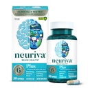 NEURIVA Plus Suplemento cerebral para la memoria y el foco Nootropía clínicamente probada para la concentración de la claridad mental, vitaminas de mejora cognitiva B6, B12, fosfatilserina 30 cápsulas