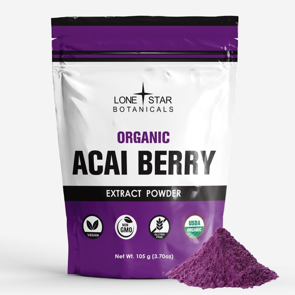 Botánicos de Estrella Solitaria Pólvora orgánica Açai Berry Superfood, 3.52oz (100 gramos), Antioxidantes, Vitaminas, Minerales, Nutrición Saludable, Añadir a Smoothie, Soup, Salad