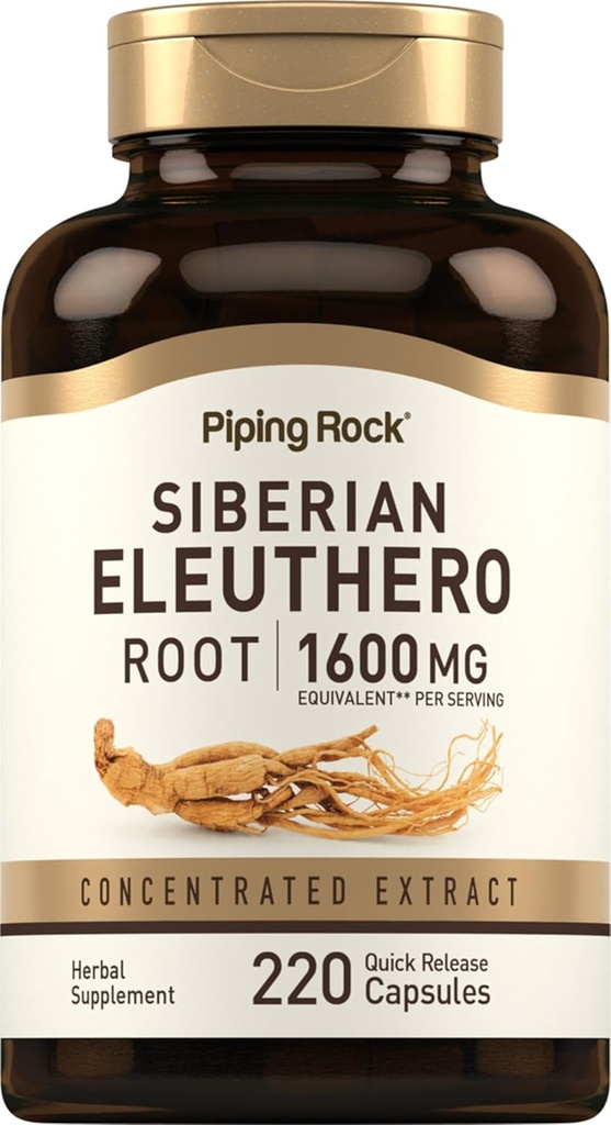Piping Rock Siberian Eleuthero Root Capsules 1600mg ← 220 Conde ← Concentrado Herbal Extract ← Non-GMO, Gluten Free Supplement