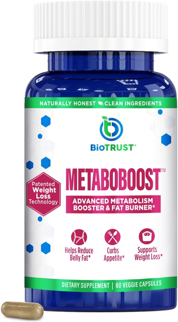 BioTrust MetaboBoost Weight Loss Suplemento – Appetite Suppressant  Calorie Fat Burner ← Metabolism Booster – Clinically-Studied Diet Pills with Berberine for Holistic WeightLoss Support- 60 cápsulas