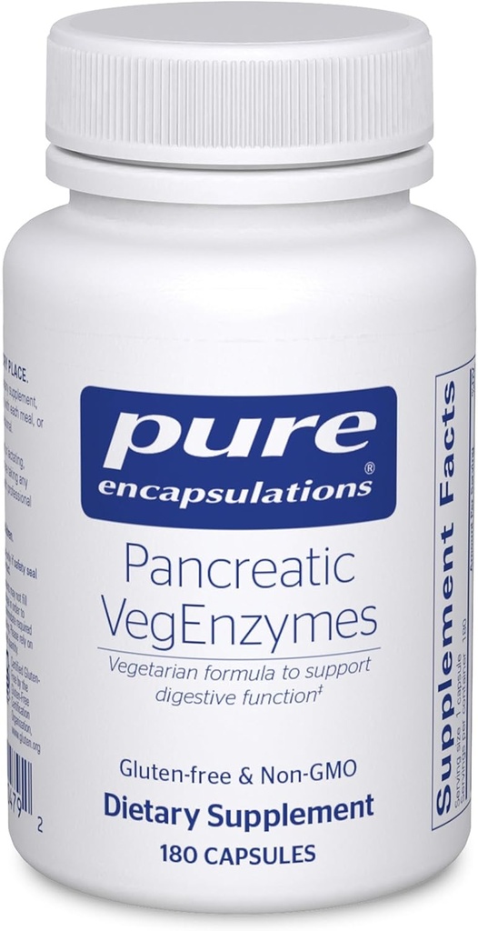 Pure Encapsulations Pancreatic VegEnzymes ← Suplemento hipoalergénico para el carbohidrato, Lipid y Protein Digestion  180 Capsules