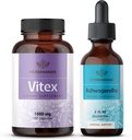 HERBAMAMA Vitex y Ashwagandha Kit - Bundle of 1000 mg Vitex Chasteberry Capsules " Ashwagandha Liquid Drops 2 fl oz - Vegan, Non-GMO, Sugar " Alcohol-Free - 2 Pack