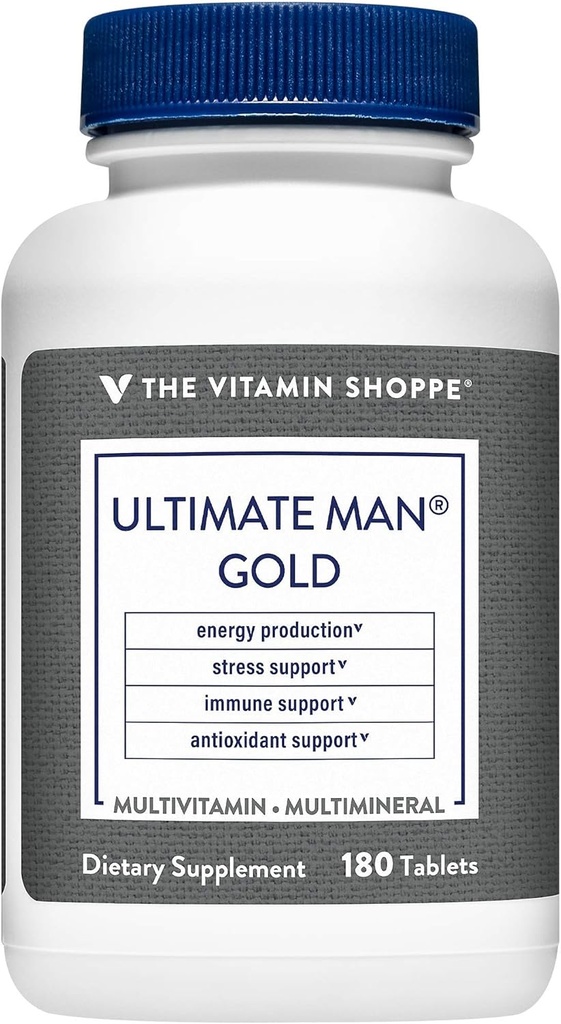 The Vitamin Shoppe Ultimate Man Multivitamin - High Potency Energy & Antioxidant Blend - Suplemento Multi-Mineral diario completo para la salud óptima de los hombres - Gluten & Dairy Free (180 Tablets)