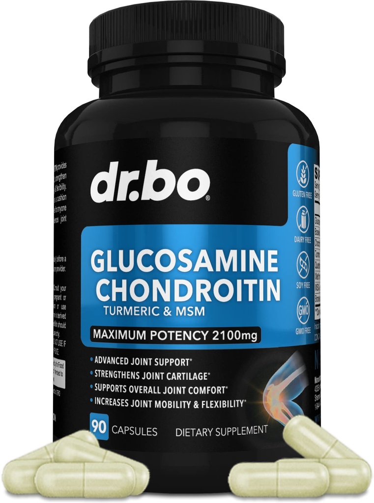 Glucosamine Chondroitin MSM Turmeric - Joints Health Supplement 2100mg Knee Bone & Joint Support Pills Advanced Glucosamine Sulfate Capsules Joint Supplements for Men Women Adults