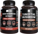 PURE ORIGINAL INGREDIENTES Reishi Mushroom &amp; Turquía Tail Mushroom Capsule Bundle (365 cápsulas), Siempre puro, sin aditivos ni artillerías