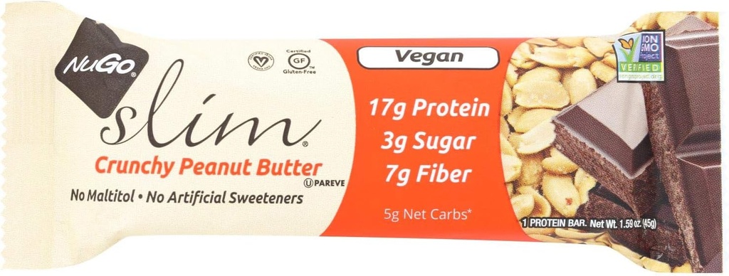 NuGo Nutrition Bar - Slim - Crunchy Peanut Butter - 1.59 Oz Bares - Caso de 12