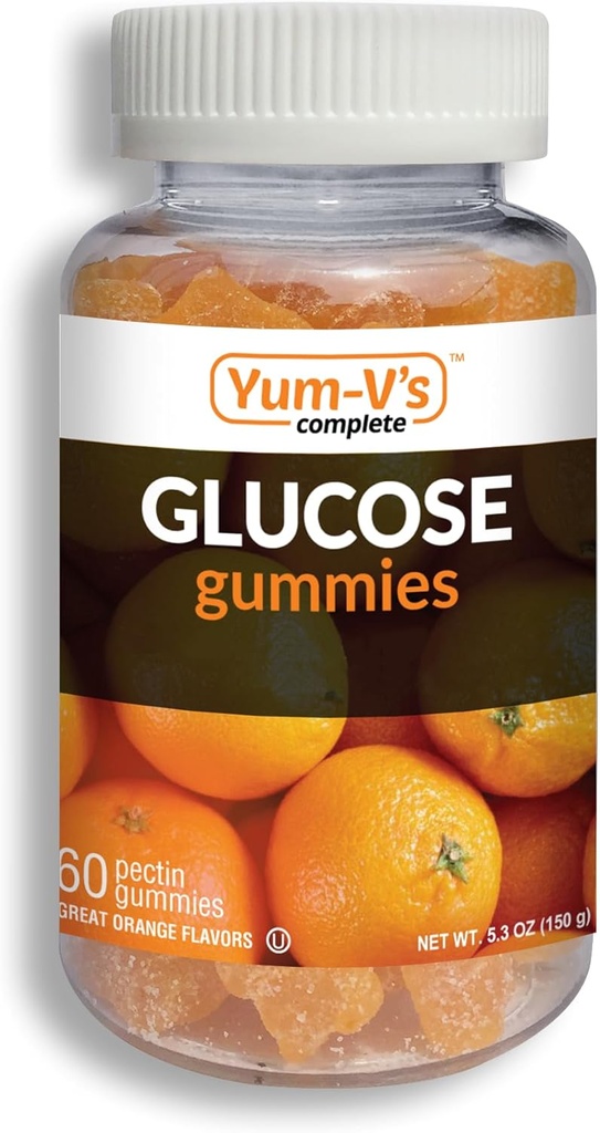 YUM-V'S Glucose Gummies – Glucose rápido Glucose Chewable Gummies – Great Tasting – Gluten Free, Vegan, Non-GMO – Orange Natural Flavor – 60 Chewable Gummy para adultos y niños