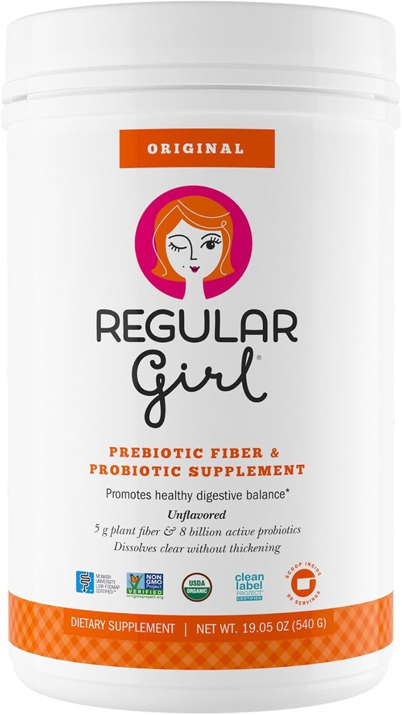 Chica Orgánica de Polvo Orgánica, Suplemento de Fibra Prebiótica y Probióticos para Mujeres, Bajo FODMAP, Abastecimiento a granel de 90 días, Desarrollado, 90 Servimientos