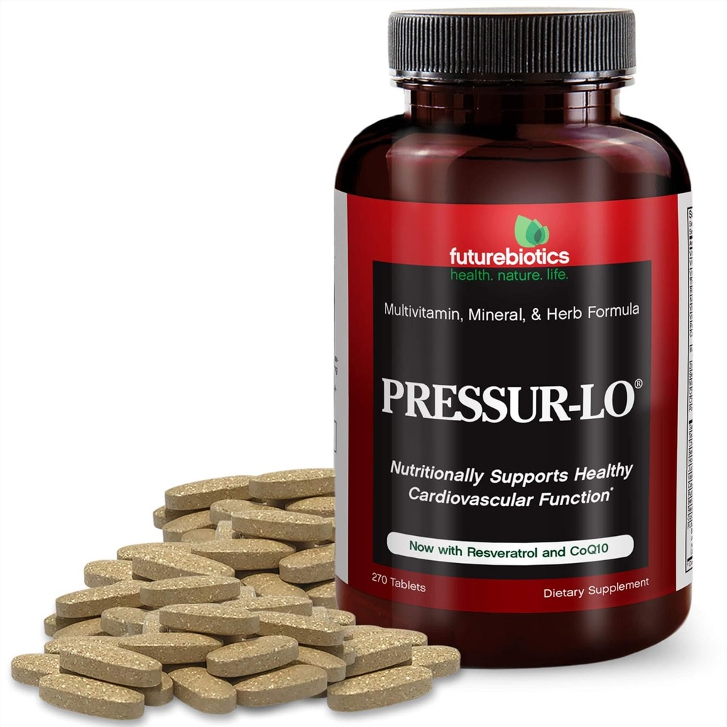 Futurobióticos Pressur-Lo Multi-Vitamin, Mineral & Herb Fórmula - CoQ10, Ajo, Calcio, Magnesio, Niacina, Resveratrol - Fabricado en una instalación registrada cGMP - Heavy Metal Tested, 270 Tablets