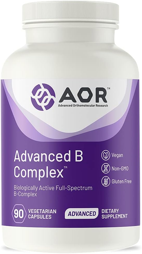 AOR, Complejo Avanzado B, Soporte Multivitamínico para Energía, Estrés y Metabolismo, Suplemento dietético, 90 cápsulas (90 servidumbres)