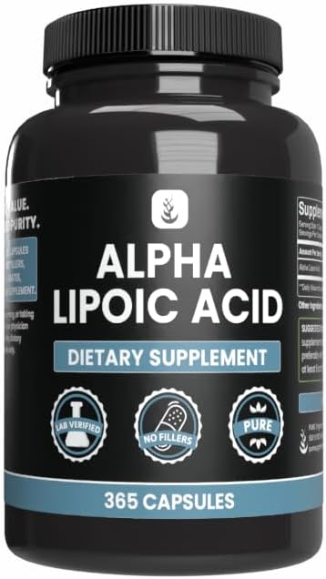 PURE ORIGINAL INGREDIENTES Ácido Lipoico alfa (365 cápsulas) No hay magnesio ni artillería de arroz, siempre puro, lab Verificado