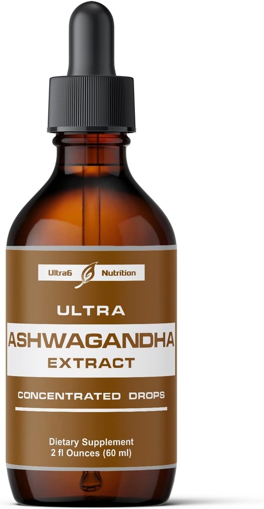 Ultra6 Nutrition Ashwagandha Liquid Drops - Organic Ashwagandha Suplementos con Rhodiola Rosea Tincture - Extracto de raíz para el Mood y la Energía - Suplemento para Mujeres