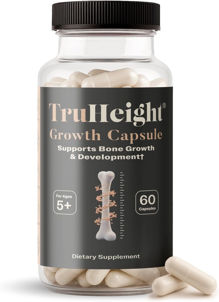 TruHeight Growth Capsules - Natural Growth &amp; Development Supplement for Kids & Teens - Endorsed by Pediatricians - Vitamina D, K, Calcio &amp; Ashwagandha - Bone Strength - Kids Vitamins D3 K2, Edades 5+