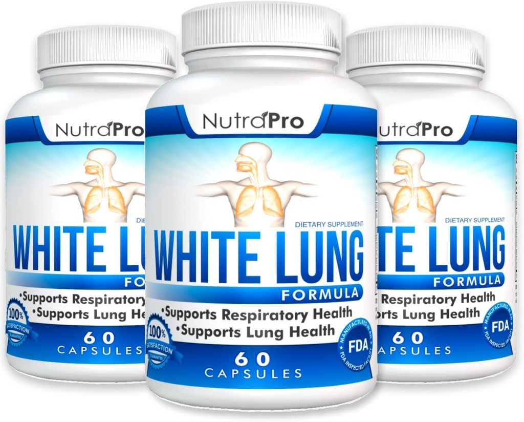 NutraPro White Lung Lung Cleanse & Detox. Apoyo a la salud pulmonar. Soporta Salud Respiratoria. 60 Cápsula - Hecho en GMP Centro certificado.