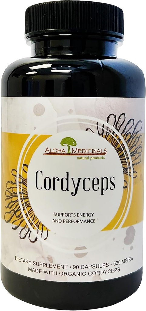 Aloha Medicinals Cordyceps puros, Suplemento de setas orgánicas certificados, apoya la inmunidad y la energía, paquete de 1, 90 cápsulas