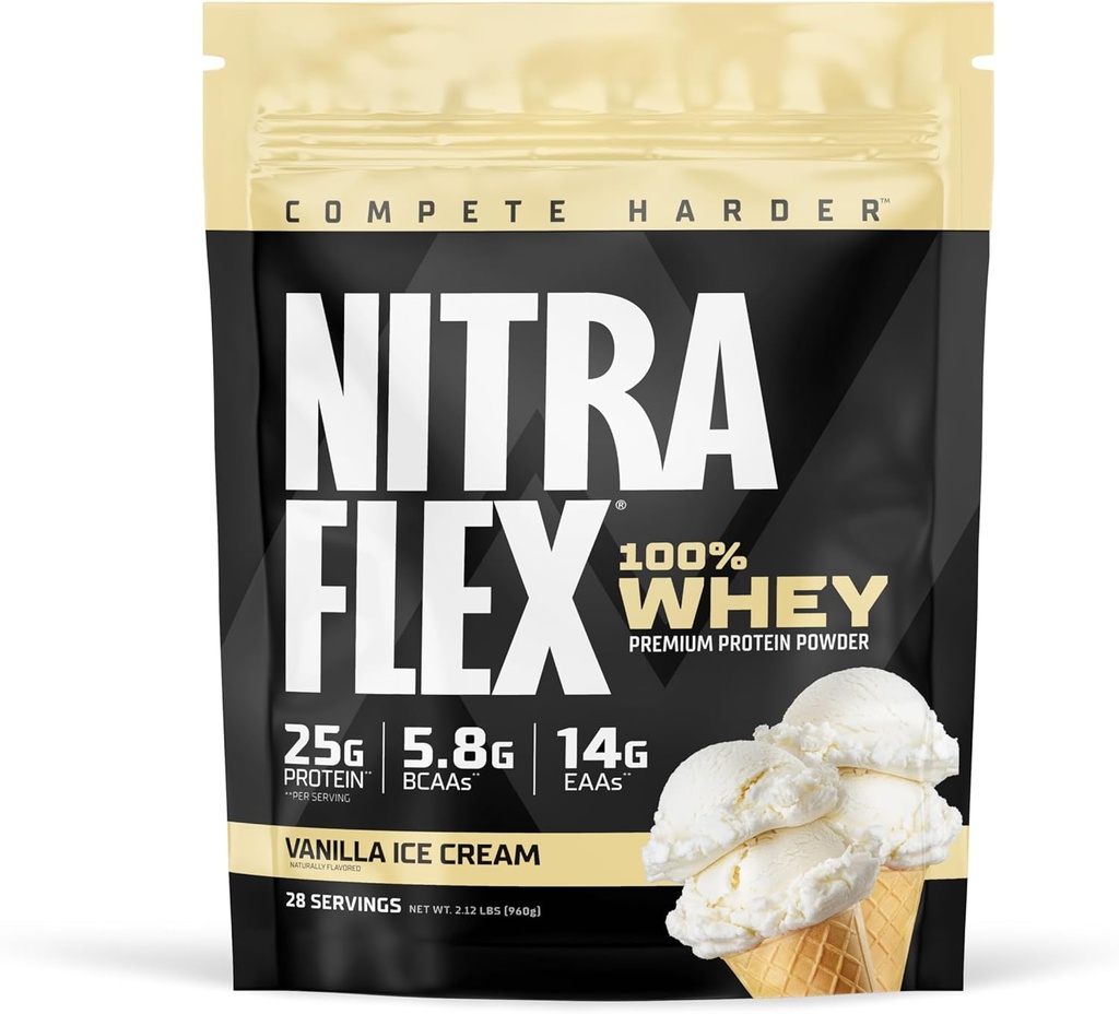 GAT SPORT Nitraflex Vanilla Whey Protein, Cargado de BCAA, EAA, para la Reocvery de Hombres y Mujeres, 2 libras.