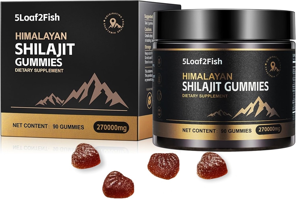 Orgánica Shilajit Gummies, Pure Himalayan Shilajit Gummies for Hombre Suplemento, Gold Shilajit Gummies for Women,Natural 85+ Trace Minerals, Ashwagandha, Black Seed Oil Extract, 90 Gummies